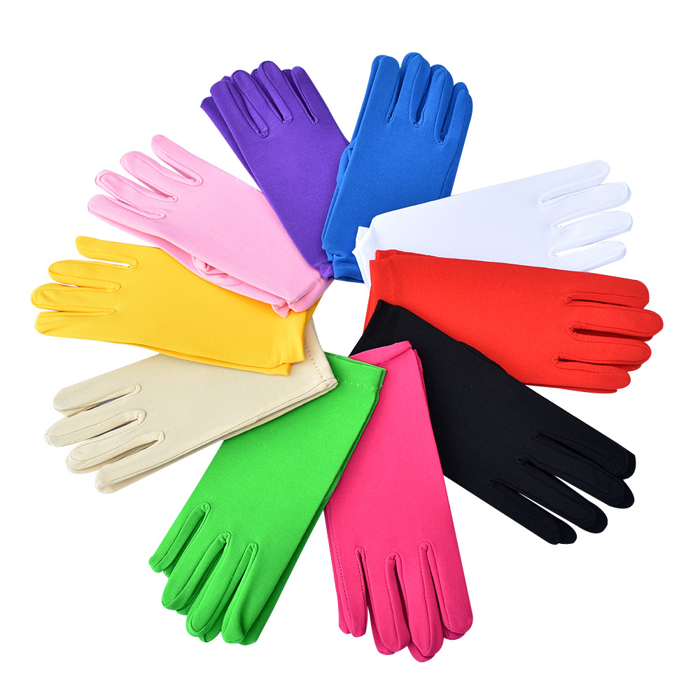 Lady Girl Short Finger Wrist Satin Gloves Evening Party Prom Costume Milk Stretch Gloves Etiquette Finger Mittens Cosplay Gloves
