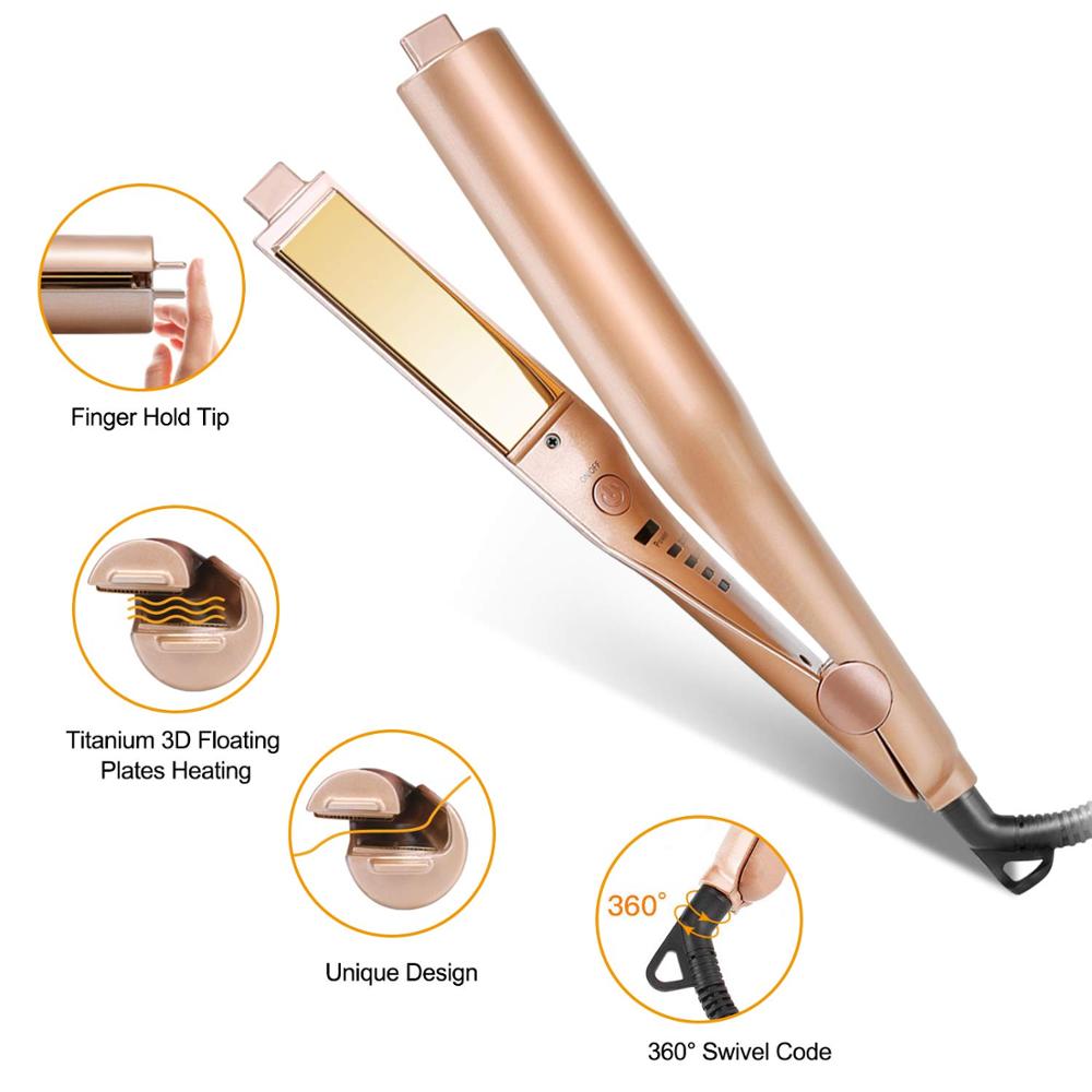 2 in 1 Pro Gold Titanium Flat Iron Twist Hair Curling & Straightener Irons Styling 1 Inch Straightening&Curls Roller Magic Iron