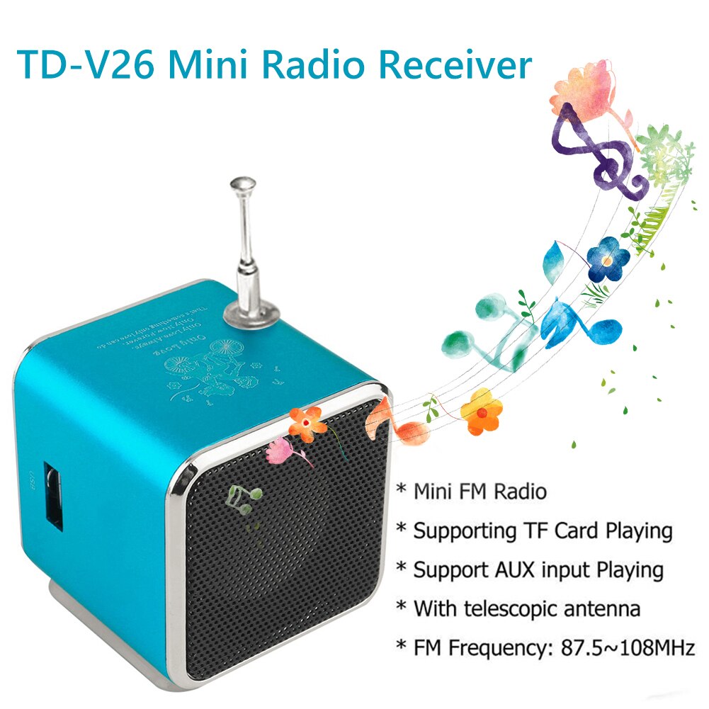 TD-V26 Mini Speaker Bluetooth-Compatibel 5.0 Fm Radio Ontvanger MP3 Speler Soundbar Draagbare Led Screen Fm Radio Functie Speaker