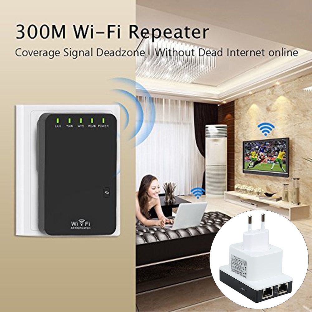 300Mbps 2.4Ghz Draadloze Wifi Range Extender Signaal Booster Mini Repeater Router Ap Met 2 Ethernet-poort En Wps functie 3 In 1