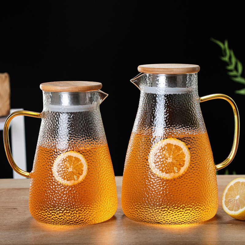 Transparent vattenkanna glas vattenkanna 1000ml/1500ml värmebeständig vattenkanna och glasuppsättning rund vattenkokare som kokar för te hem