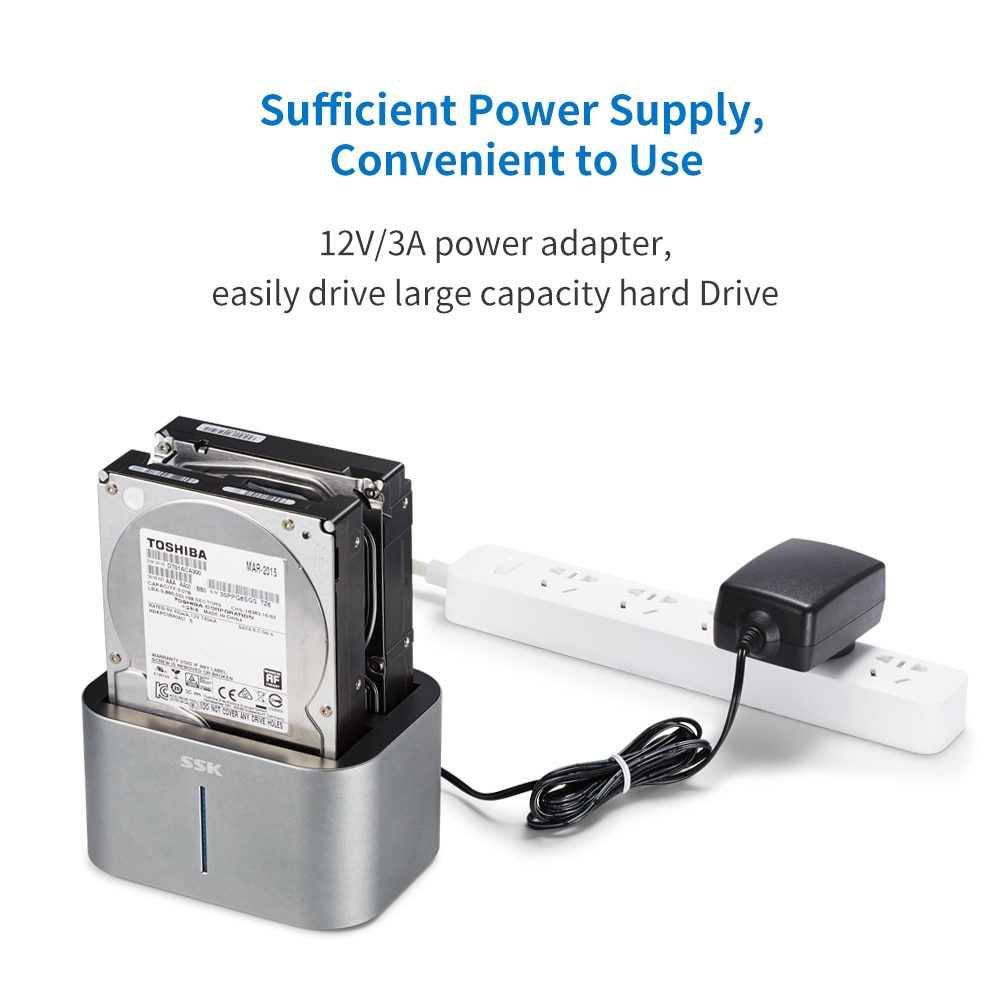 SSK Aluminum USB 3.0 to SATA Dual Bay External Hard Drive Docking Station for 2.5 & 3.5 Inch HDD SSD, Offline Clone Duplicator