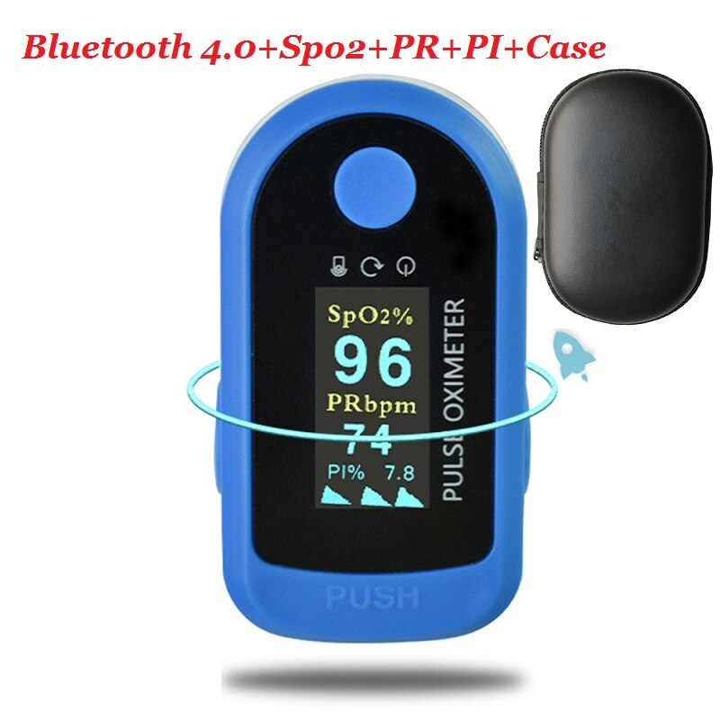 Bluetooth APP oxímetro de pulso de SPO2 PR PI RR Monitor pantalla OLED oxímetro de oximetro de dedo Spo2 PR PI soporte de monitor Android iOS: Navy with case