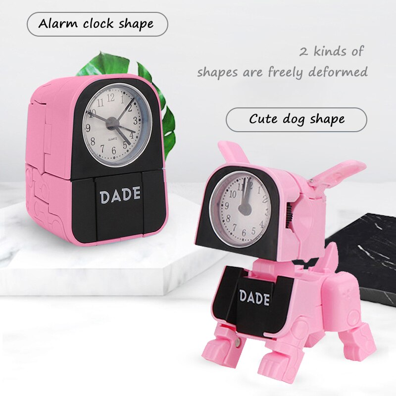 para estudiantes chico lindo Mini reloj de alarma de dibujos animados Perro Robot Reloj de escritorio divertido Reversible de juguete dormitorio despertar reloj aguja de reloj