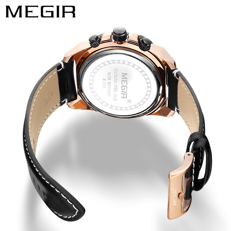 Nuevos relojes de lujosa para hombre, relojes deportivos con cronógrafo MEGIR para hombre, relojes de cuarzo de cuero a prueba de agua para hombre, reloj Masculino
