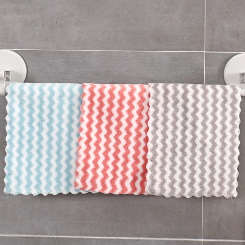 3 stk rengøringshåndklæde multifunktionel opvaskeklud anti-fedt klud bølge / stribe tilfældig farve køkken rag koral fløjl