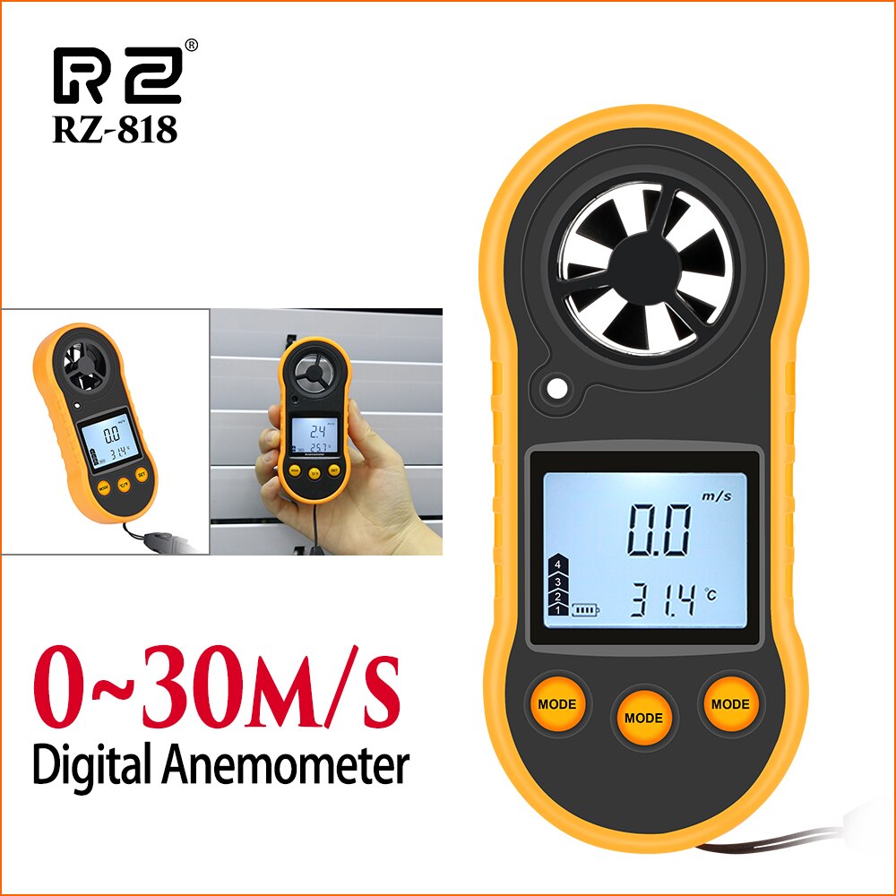 RZ Velocità Strumenti di Misura Anemometro Lcd Digitale di Velocità del Vento metro Sensore Portatile 0-30m/s GM816 Anemometro di Velocità del Vento Metro: RZ818