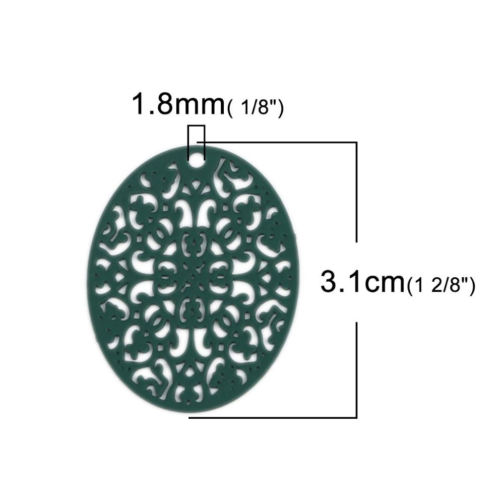 DoreenBeads-colgantes de filigrana de cobre a la , dijes ovalados de colores del ejército, accesorios de joyería DIY, 3,1 cm x 2,4 cm, 10 Uds.: Army Green