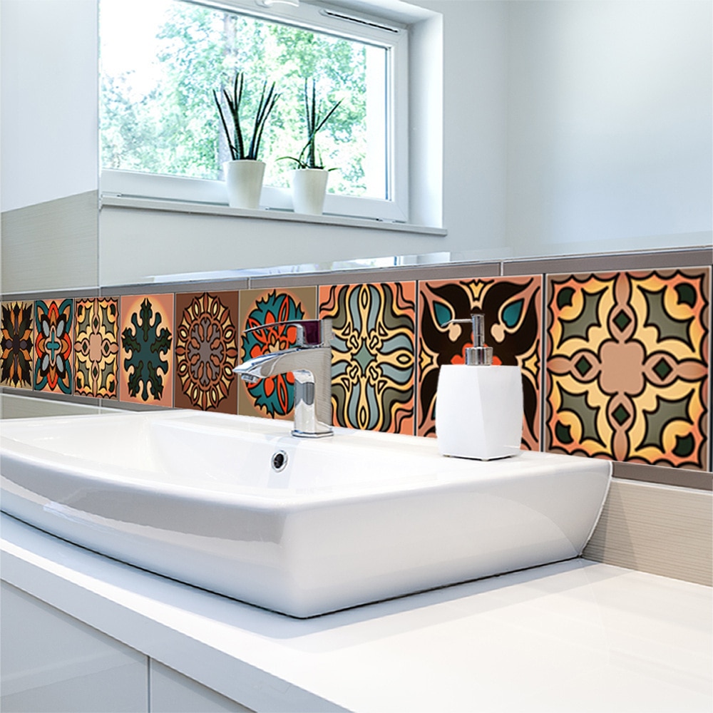 Arabic Retro Tiles Stickers PVC Vinyl Waterproof Self Adhesive Wall Sticker for Kitchen Bathroom Vintage Wallpaper Contact Paper