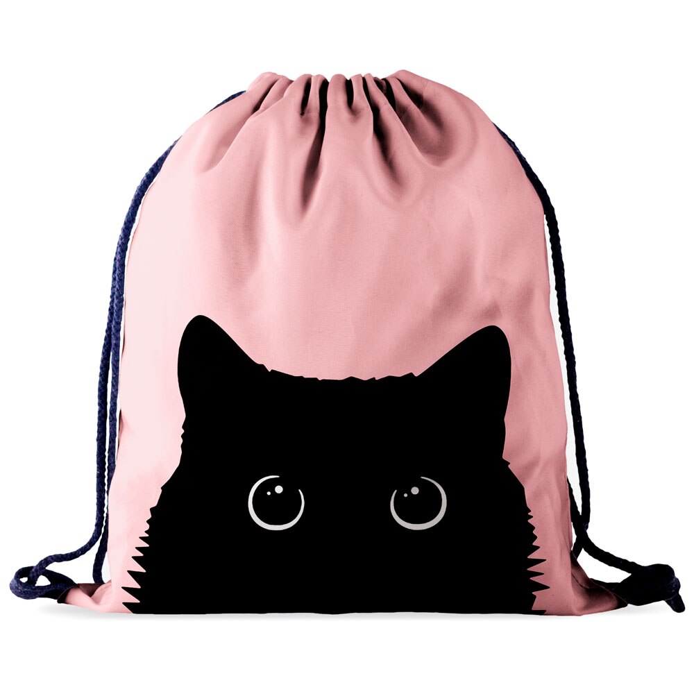 Who Cares Drawstring Bag Gym Pouch Bag Pink 3D Printing Cat Backpack Women Portable Shopping School Shoe Bag For Girl: D0011SH11