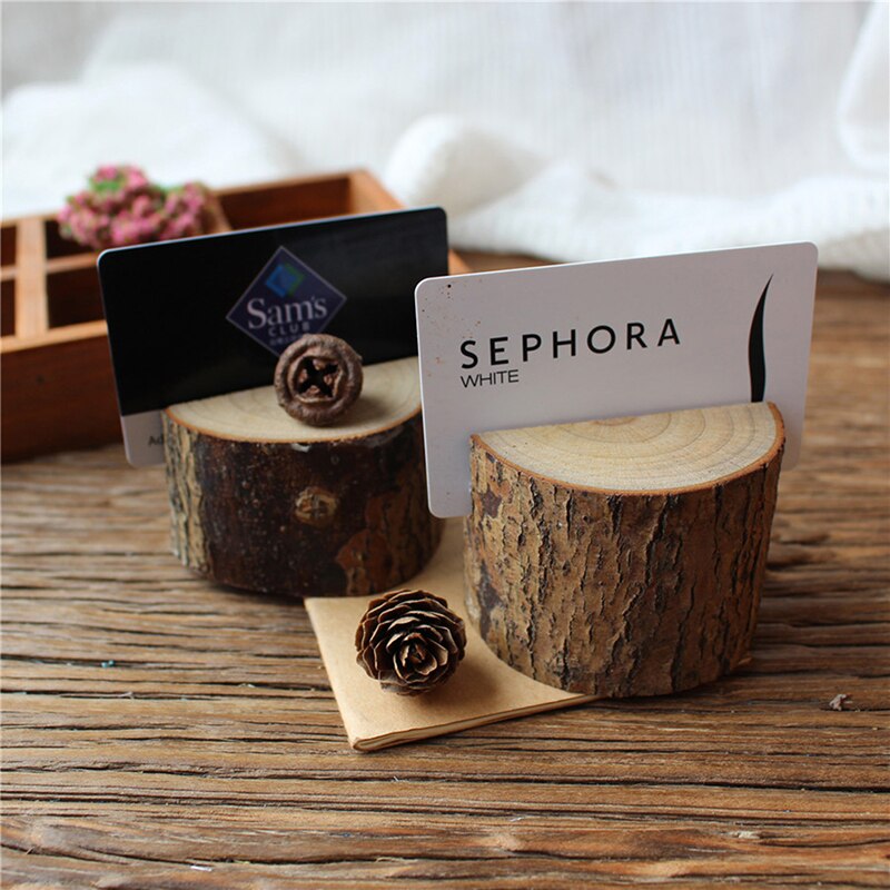 5PCS Wooden Bark Memo Holder Memo Stand Wedding Party Table Decor Natural Woode Pile Name Place Card Photo Holders