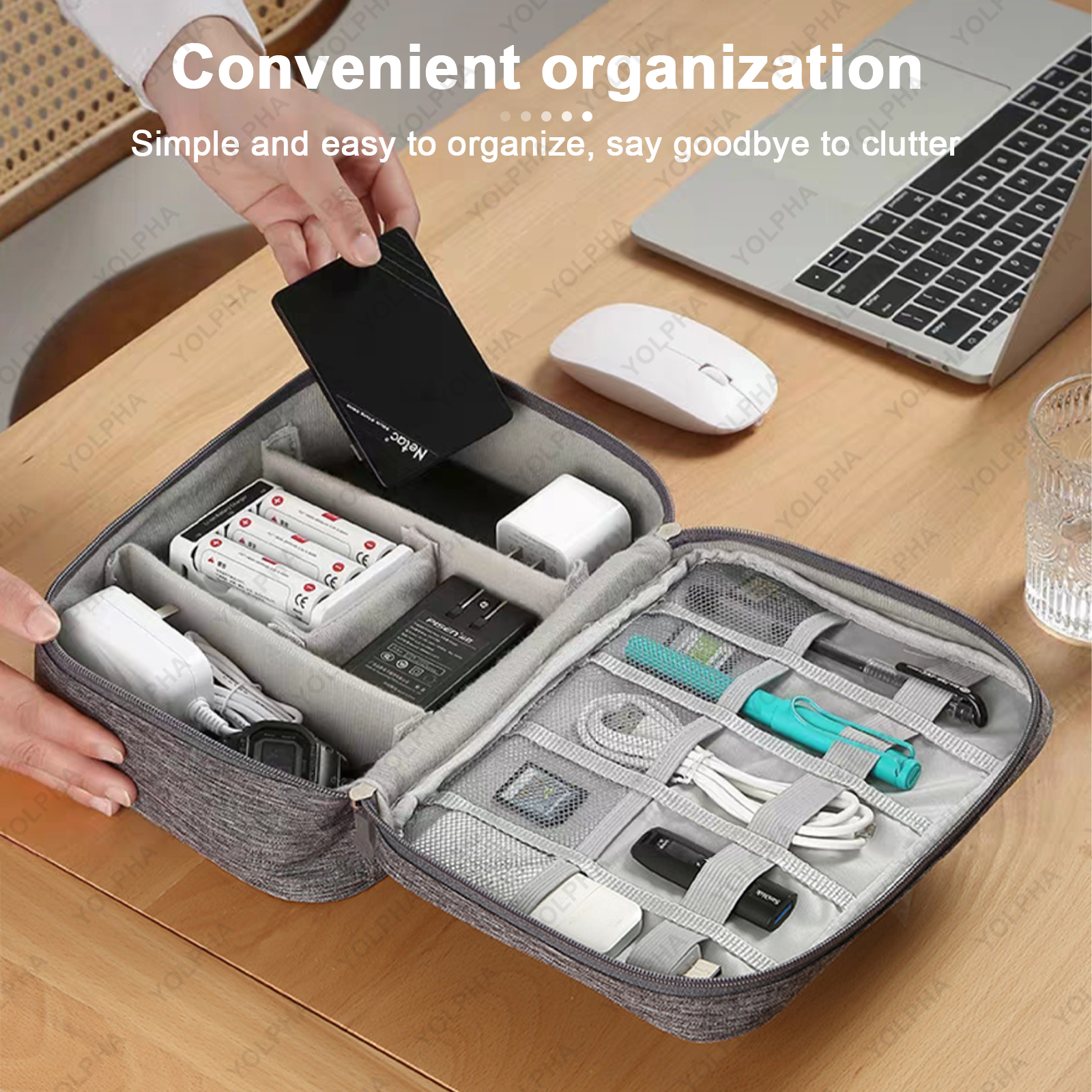 Bolsa organizadora de cables de viaje, estuche para accesorios electrónicos, bolsa de almacenamiento de cables portátil de doble capa para cargador de teléfono, FlashDrive