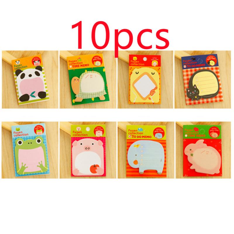 Kawaii Post-it Note Paper Cute Cartoon Bookmark Animal Self-adhesive Paper School Supplies Stickers For Kids Student Gi: 10pcs