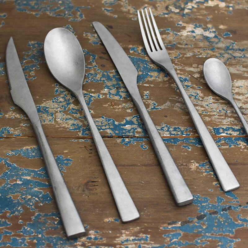 Steak messer und gabel Jahrgang alte edelstahl Westlichen geschirr Nachtisch löffel schneeflocke silber matt messer gabel löffel