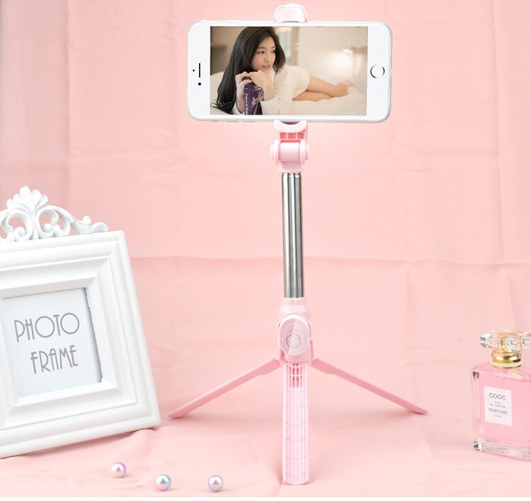 Universal Portable Selfie Tripod For Phone Stand Monopod with Bluetooth Remote Control Smartphone Stand Mobile Clip Wireless: Pink