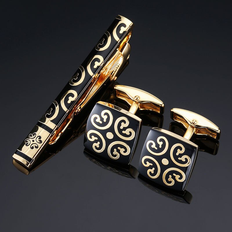 Novelty Cuff links necktie clip for tie pin for men's Hand engraving tie bars cufflinks tie clip set Jewelry: 16