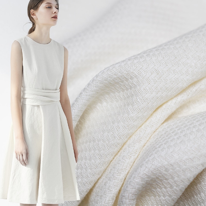 Pearlsilk White Tweed Linen Flax Fabrics Garment Materials Autumn Jacket Dress The Sewing Cloth For Meter