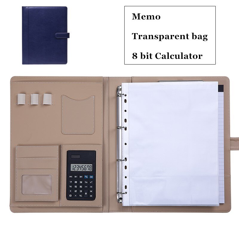 Luksusowy Organizer notatnik A4 klamra segregator Folder torba na dokumenty teczki z kalkulatorem notatnik artykuły papiernicze: B Dark blue