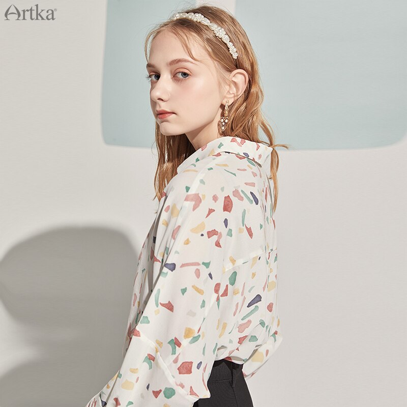ARTKA automne chemisier femme Vintage imprimé en mousseline de soie chemise col rabattu lâche OL Style Blouse femmes S120002Q