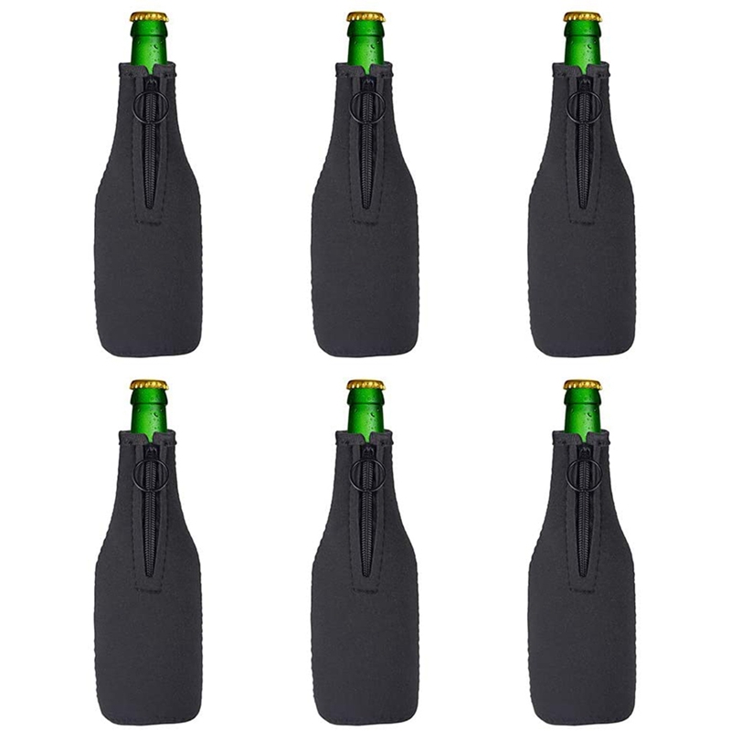 Beer Bottle Cover Sleeve Neoprene Beer Cooler Cover Insulator Sleeve with Zipper for 12 Oz/330Ml Bottles,Party: Black