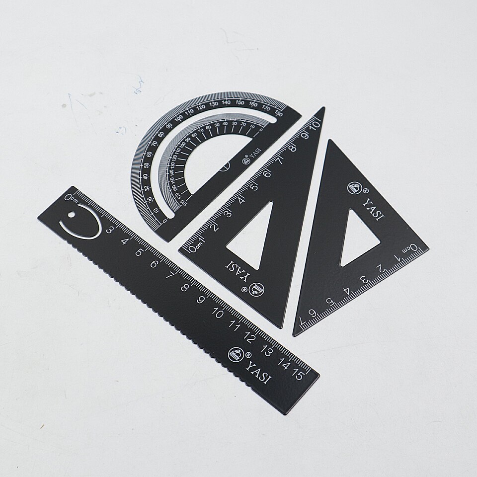 Aluminum alloy Ruler Aluminum Protractor Students Maths Geometry Metal Triangle Ruler Set Office School Supplies 4pcs/set