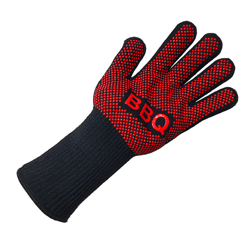 BBQ Gloves Heat Resistant Barbecue Grill Glove Oven Mitts Silicone Insulated Baking Cooking Grilling Oven Gloves BBQ Accessories: Red