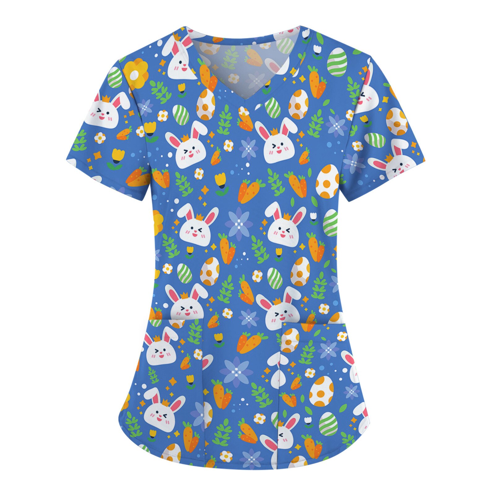 Pasen Print Vrouwen Verpleging Werk Uniform Cartoon Plus Size S-3XL Korte Mouwen V-hals Shirts Verpleegkundige Scrubs Tops Gorro Enfermera A50: C / L2
