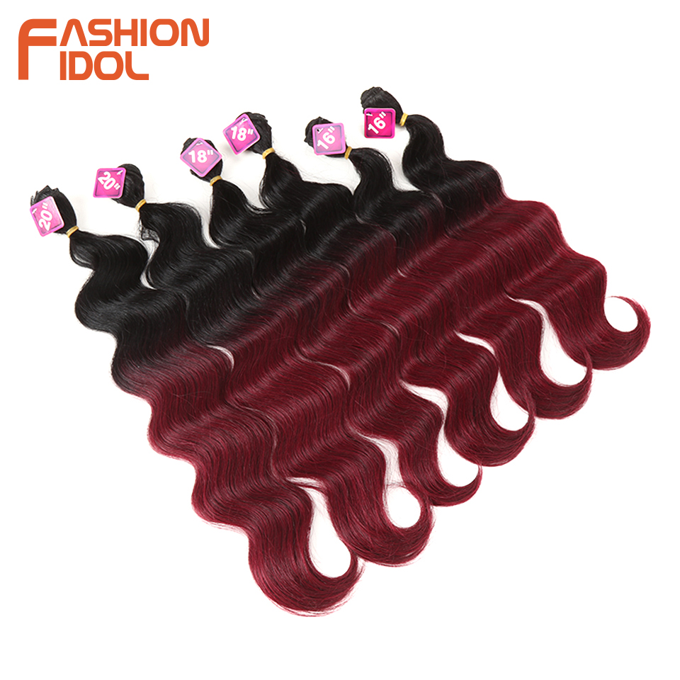 Mode Idol Body Wave Krul Haar 16-20 Inch 7 Stuks/partij 240G Synthetisch Haar Bundels Met Sluiting Midden deel Vetersluiting Fiber