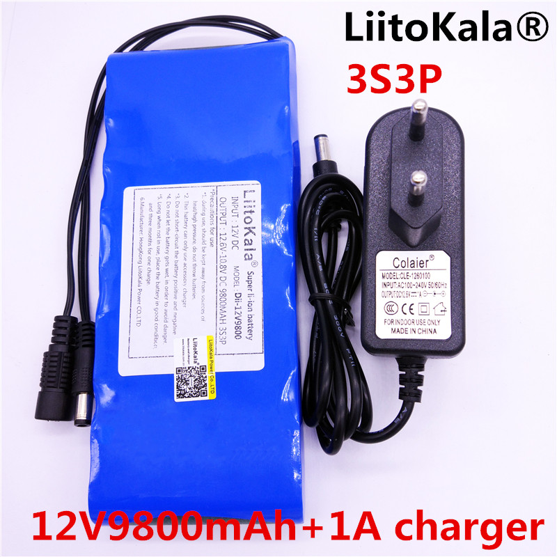 Liitokala 12V 9800mAh lithium-ion battery Camera battery and 12.6V 1A EU / US charger PLUG