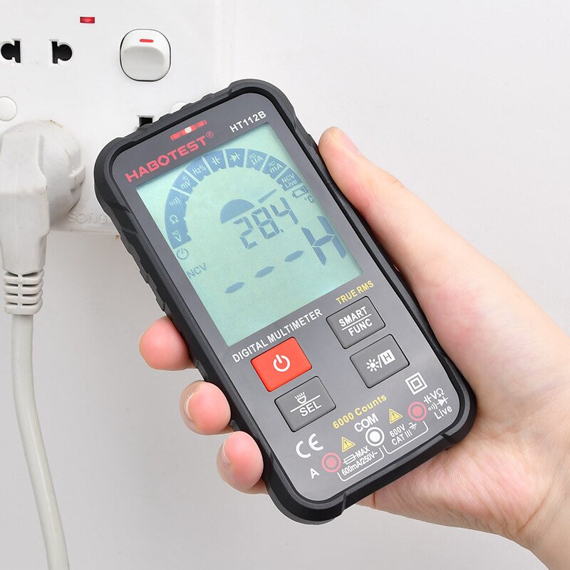 Smart Digital Multimeter Auto Ranging 600V Ohm Hz Capacitor True RMS Battery Tester Voltmeter Ammeter NCV Detector 6000 Counts