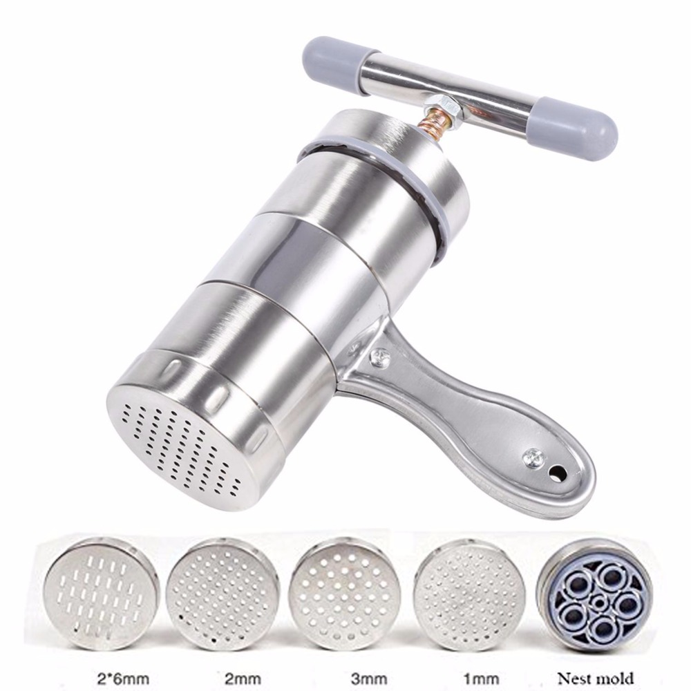 Stainless Steel Manual Noodle Maker With 5 Molds Spaghetti Press Pasta Machine Vegetable Fruit Juicer Pressing Spaghetti Machine