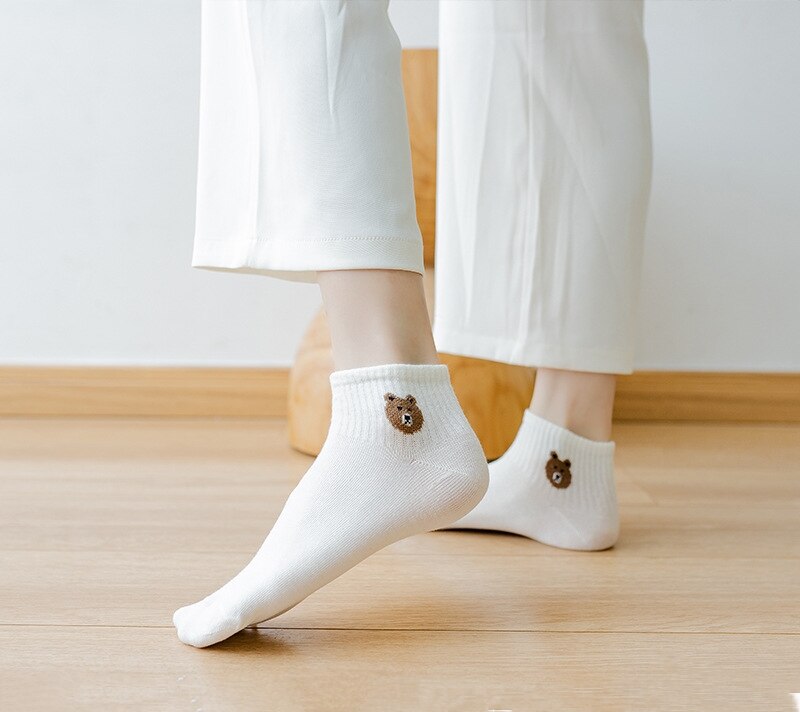 5 pares de calcetines al tobillo de oso de peluche, cómodos y bonitos calcetines cortos para mujer