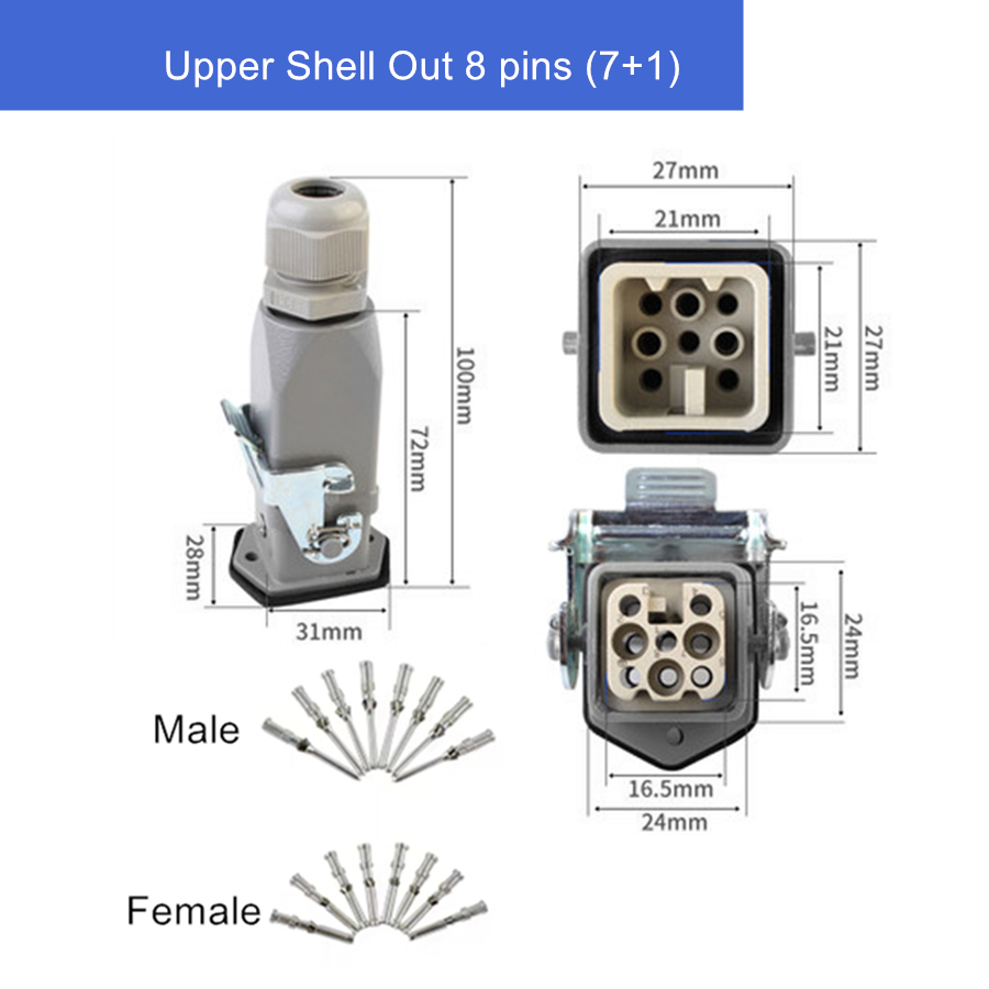 Heavy Duty Connector Aviation Plug Socket Rectangular Industrial HA- Series 4 5 6 8 Pin Water Proof IP65 Male Female 10A 16A: MULTI