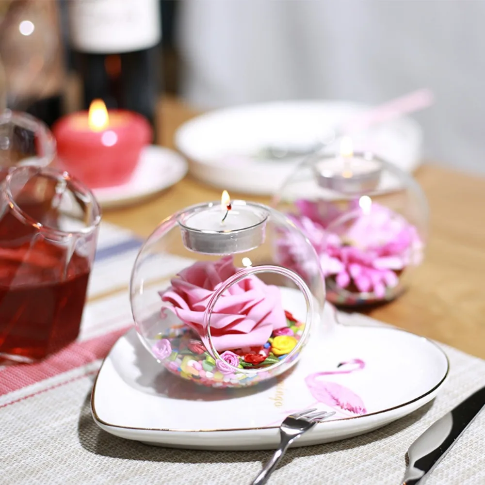 Portavelas redondo de cristal hueco, candelabro para boda, banquete, Bar, , adornos de decoración de mesa para el hogar, 6/12 Uds.