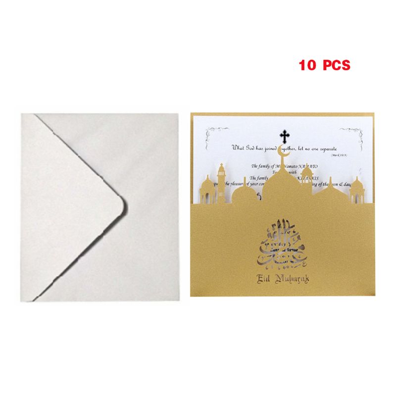 10 Set Cut Eid Mubarak Wedding Party Invitation Cards Inner Envelope Ramadan Muslim Greeting Card