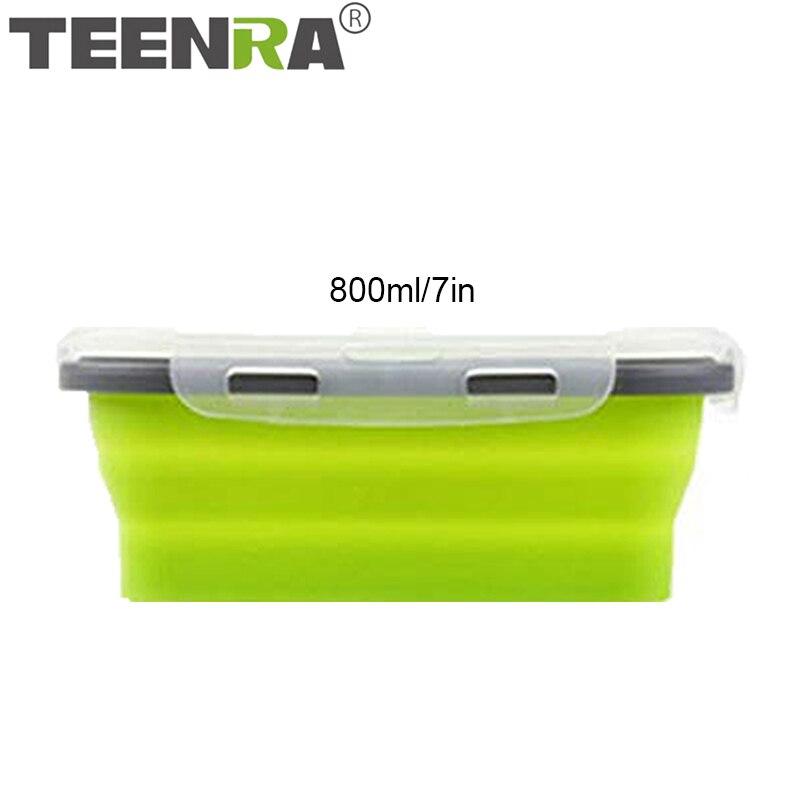 TEENRA Silicone Collapsible Lunch Box Set Silicone Food Container Storage folding Food Bento Lunch Box Microwave Dishwasher Safe: Gray-green 800ml