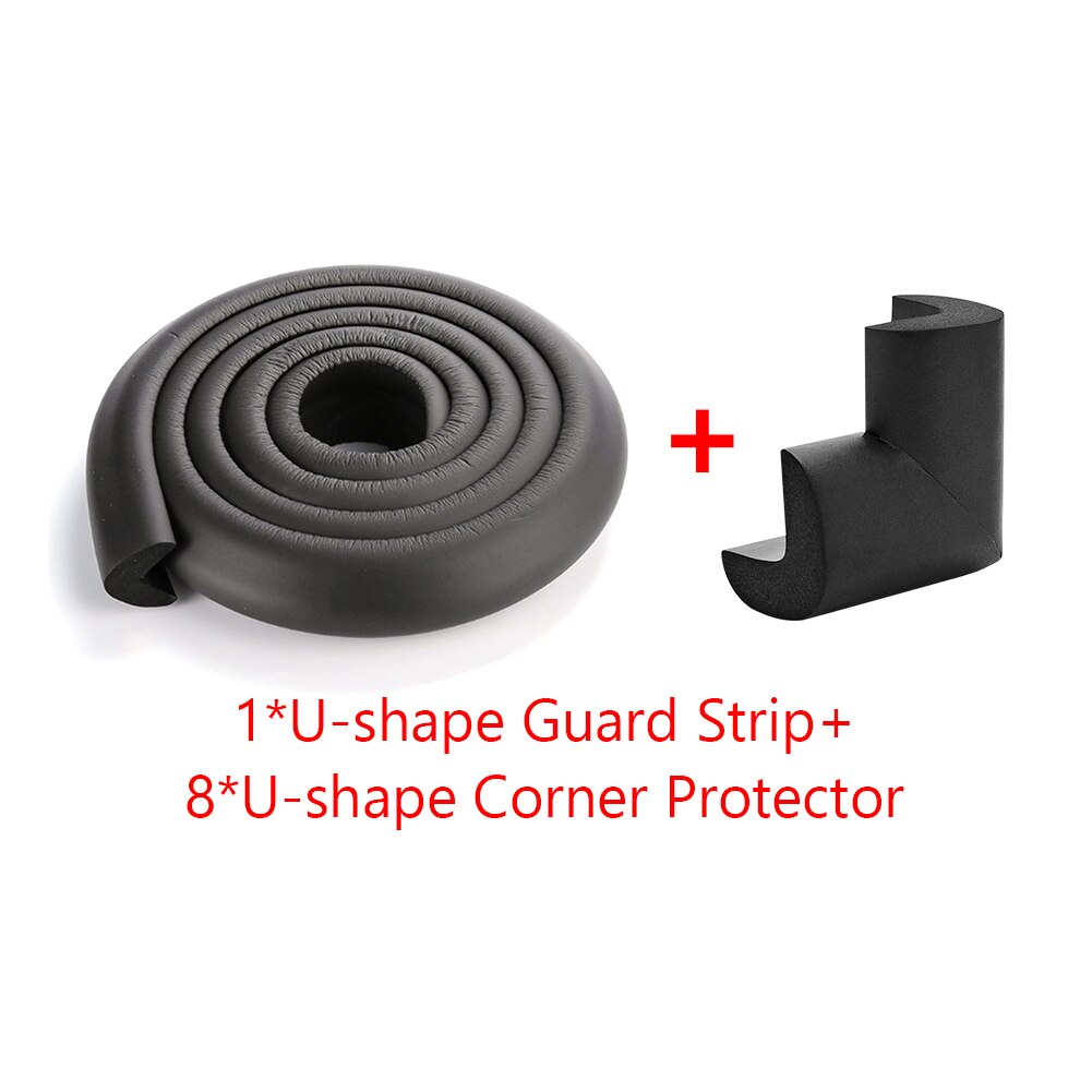 L Shape Security Kids Protection Bumper Edge Angle Soft Baby Safety Desk Table Edge Guard Strip with 8pcs Corner Protectors: black