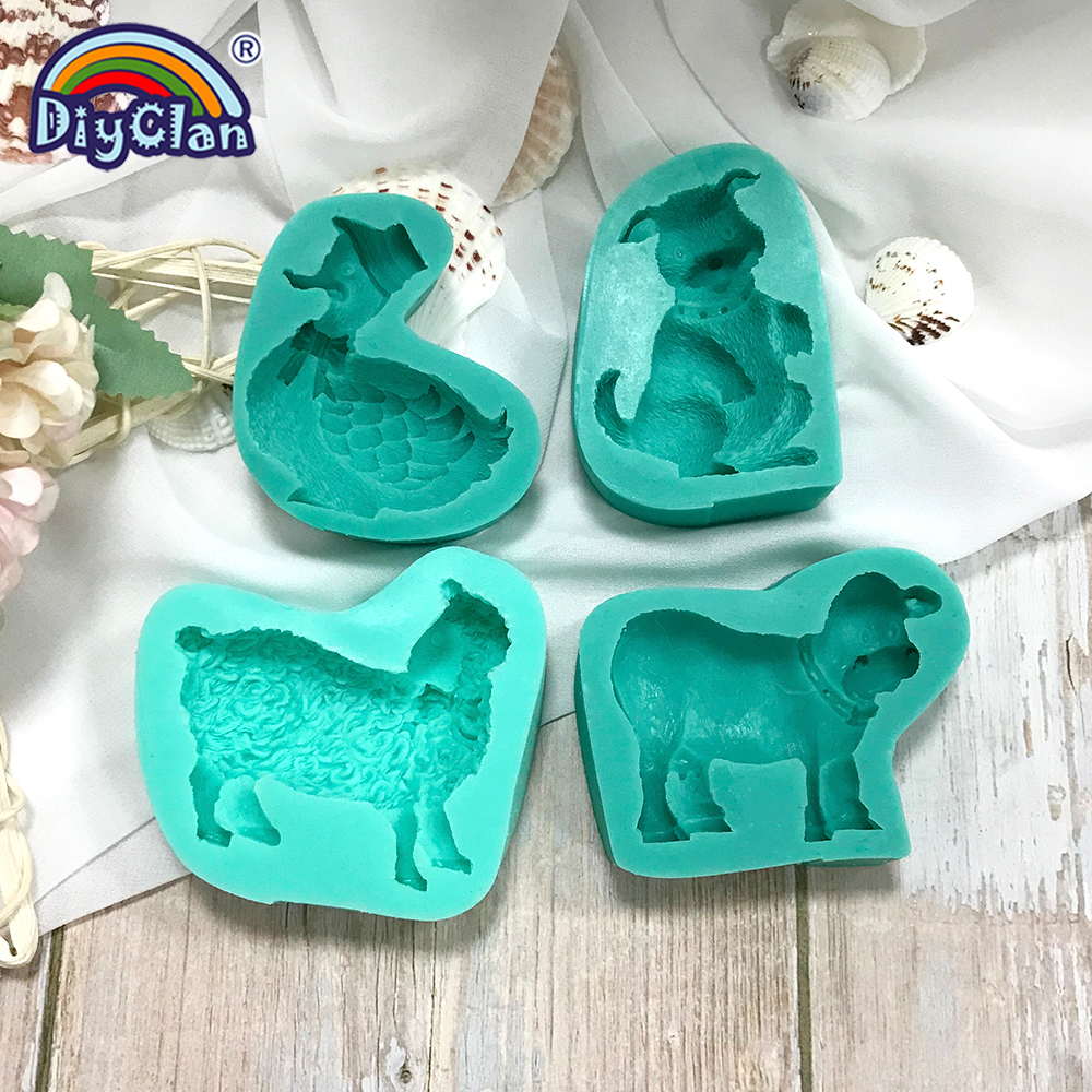 Molde de silicona con forma de pato, perro, oveja, leche, vaca, Fondant, galleta de Chocolate, postre, herramienta de decoración de pasteles, molde para hornear de cocina DIY