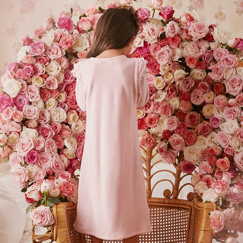 Autumn Winter Thickening Warm Nightgowns For Baby Girls Long Sleeve Loose Mid Length Bathrobe Toddlers Kids Home Sleeping Dress