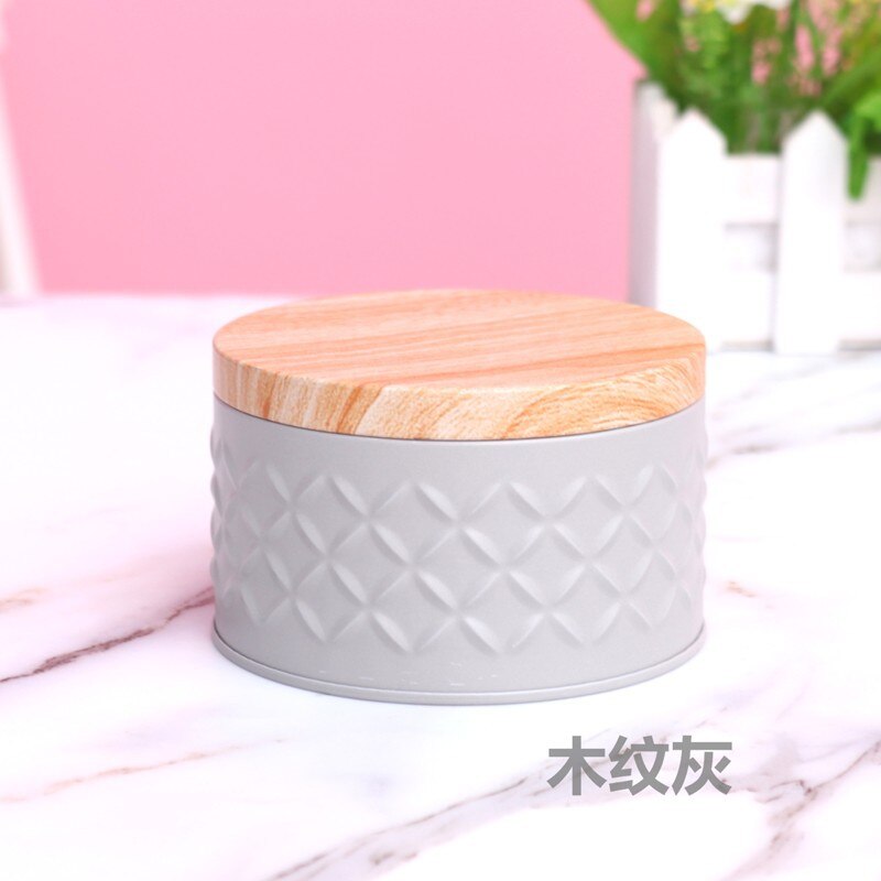 1 caja de lata redonda de grano de madera de gama alta Caja de galletas hechas a mano Nougat embalaje para boda caja de almacenamiento doméstico de de dulces: Gris claro