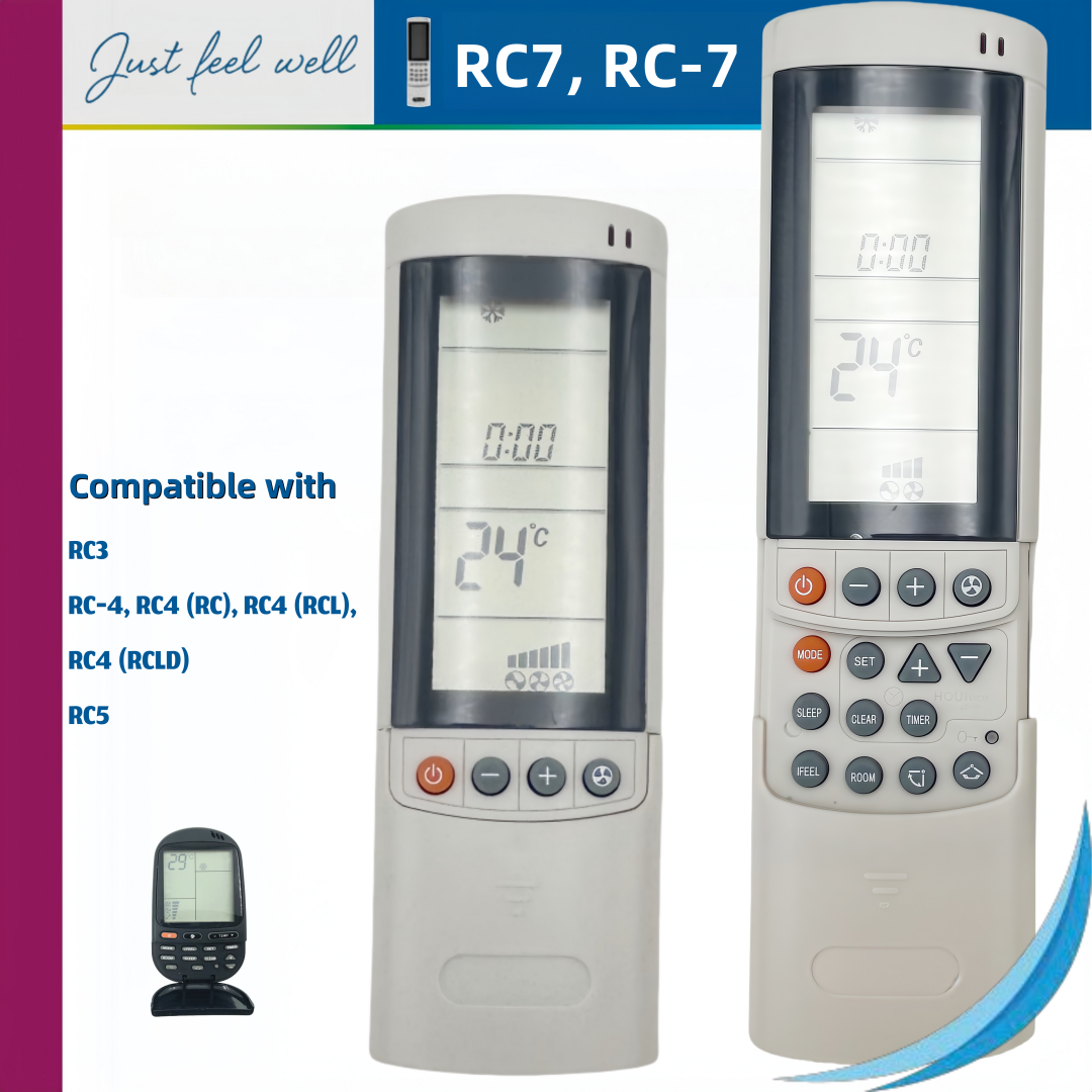 Telecomando AC RC7 RC-7 Per ELECTRA, Airwell, Emailair, Elco Condizionatore. Compatibile con telecomando RC3, RC-4, RC4 (RC), RC4 (RCL), RC5, RC-7 (RC).