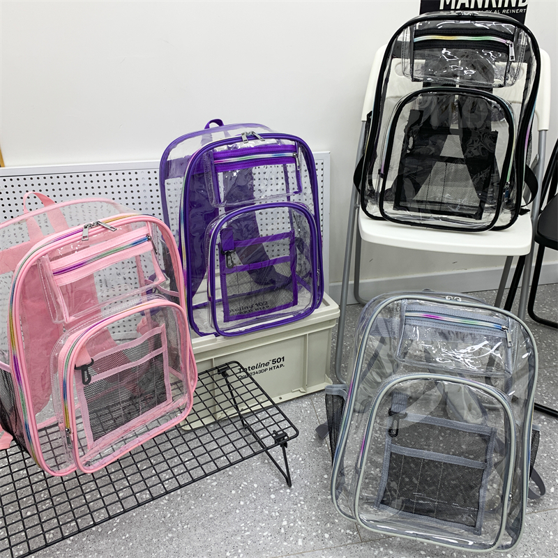 Mochila impermeável transparente saco de escola grande capacidade mochila sólida clara unisex moda saco plástico transparente