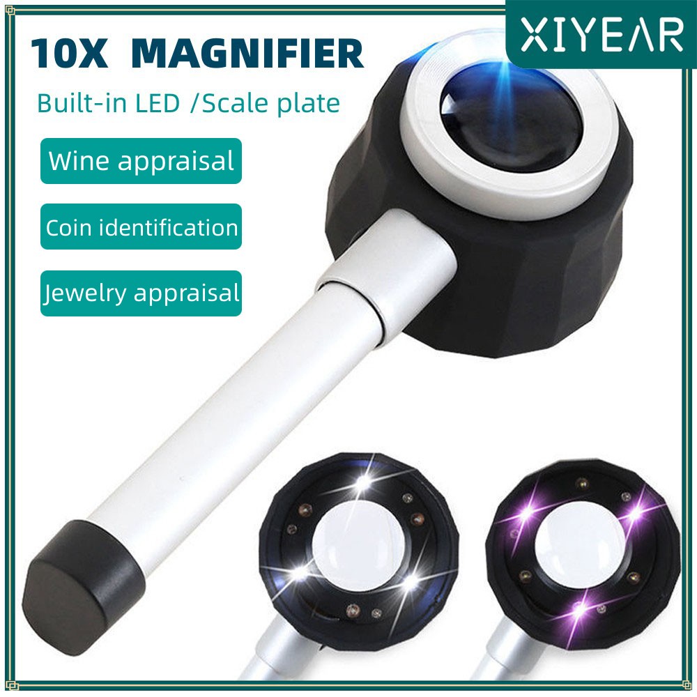 Handheld 10x Vergrootglas Loupe Led Optisch Glas Vergrootglas Met Lichtschaal Vergrootglas Sieraden Loepen Met Maatschaal