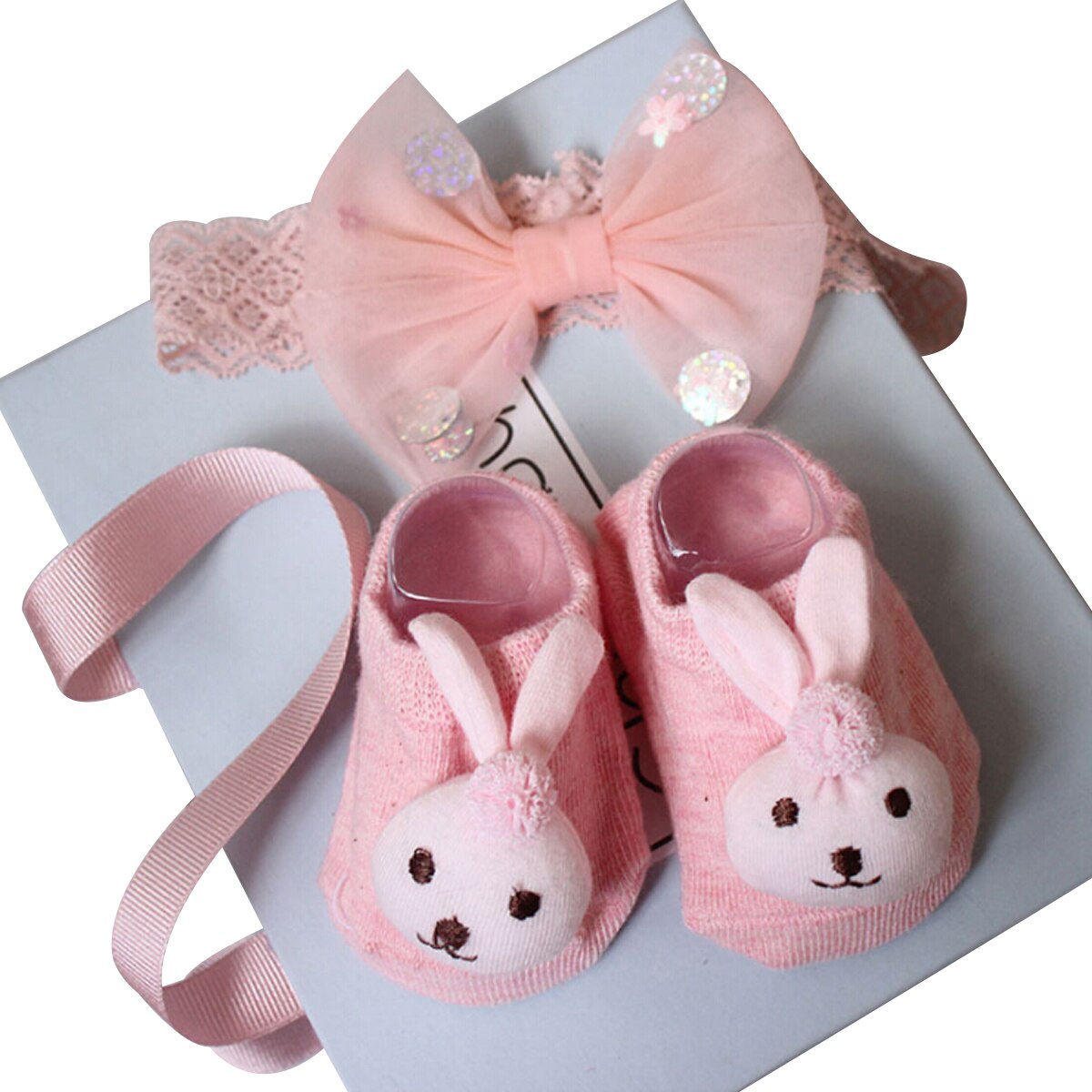 Newborn Baby Girl Lovely Socks Headband Set Flower Bowknot Crown Lace Headwrap + Booties Lace Cute Animal Decor Socks 2Pcs Set: G