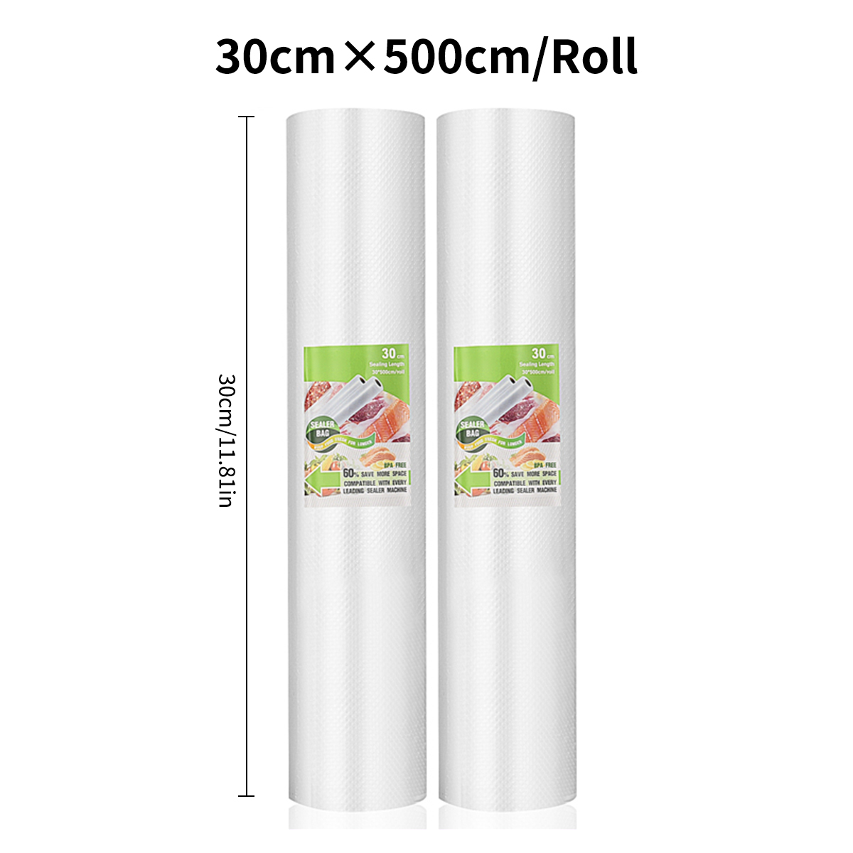 Bolsas de vacío para alimentos, bolsa selladora al vacío, alimentos frescos, mantenimiento largo, 12 + 15 + 20 + 25 + 30cm * 500cm, rollos/lote de bolsas para envasadora al vacío: Blanco