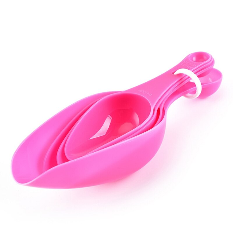 4 Uds. De cucharas de plástico para medir de cocina, tartas para hornear, tazas medidoras de harina, cucharada de café, cucharada de azúcar, utensilios de cocina: Pink