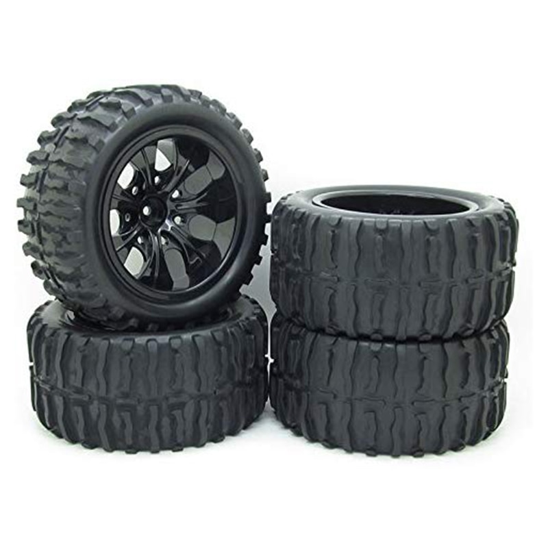 Pxyelec 4 Roues Avant/Arrière 1/10 RC Off Road - Jantes Noires 5 Rayons, Pneus Caoutchouc, 85 Mm - Pour HSP