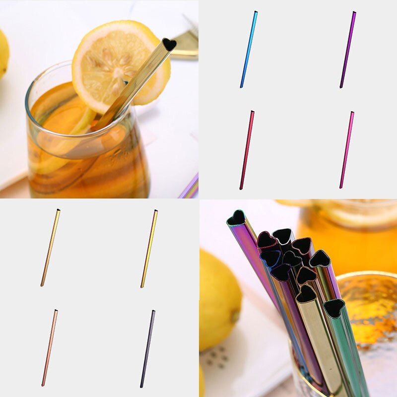 1pcs Drinking Straw Heart-shaped Straw Stainless Steel Reusable Straws Bar Boba Bubble Tea Milkshake Straight Straws Tubes