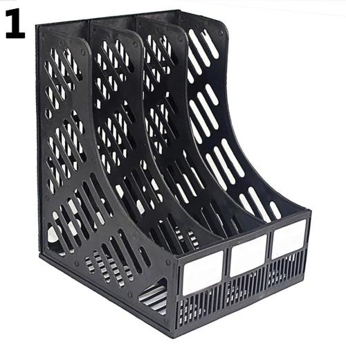 3 Sections Desktop File Racks File Stand Plastic Holder Home Office Document Storage box Desk Organizer: black