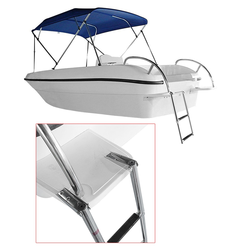 2 Steps Boat Folding Ladder Marine Swimming 2 Step Ladder Telescoping Down Boarding Ladder Stainless Steel Boat Ladder